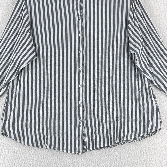 Jane + Delancey Gray Striped Button-Up Shirt Womens Long Sleeve Plus Size 1X - Picture 6 of 16